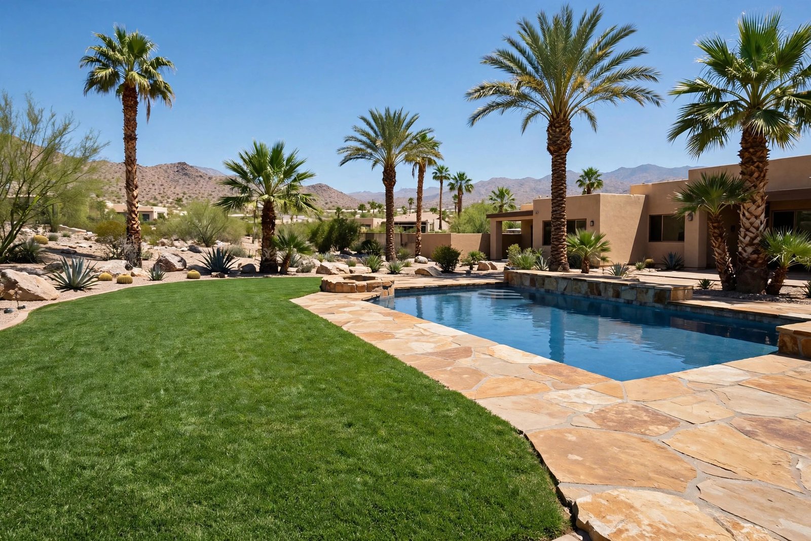 Dry, even lawn after a buried pool leak repair in Cathedral City