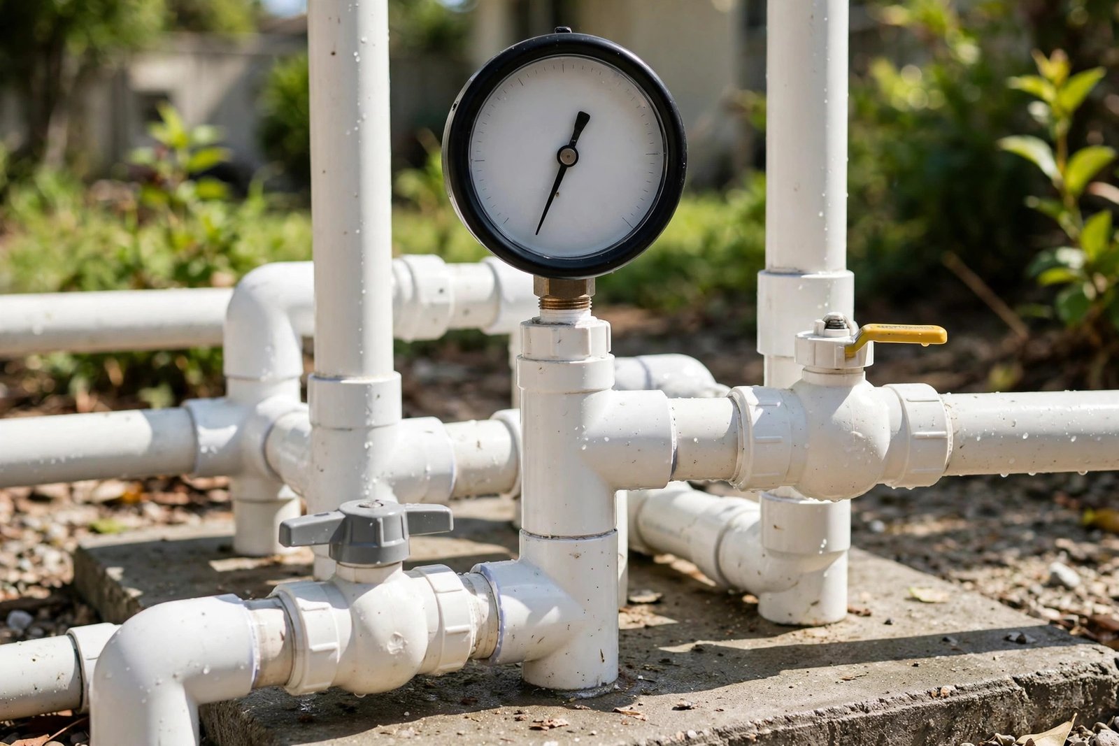 Pressure gauge needle low on a leaking line in Cathedral City