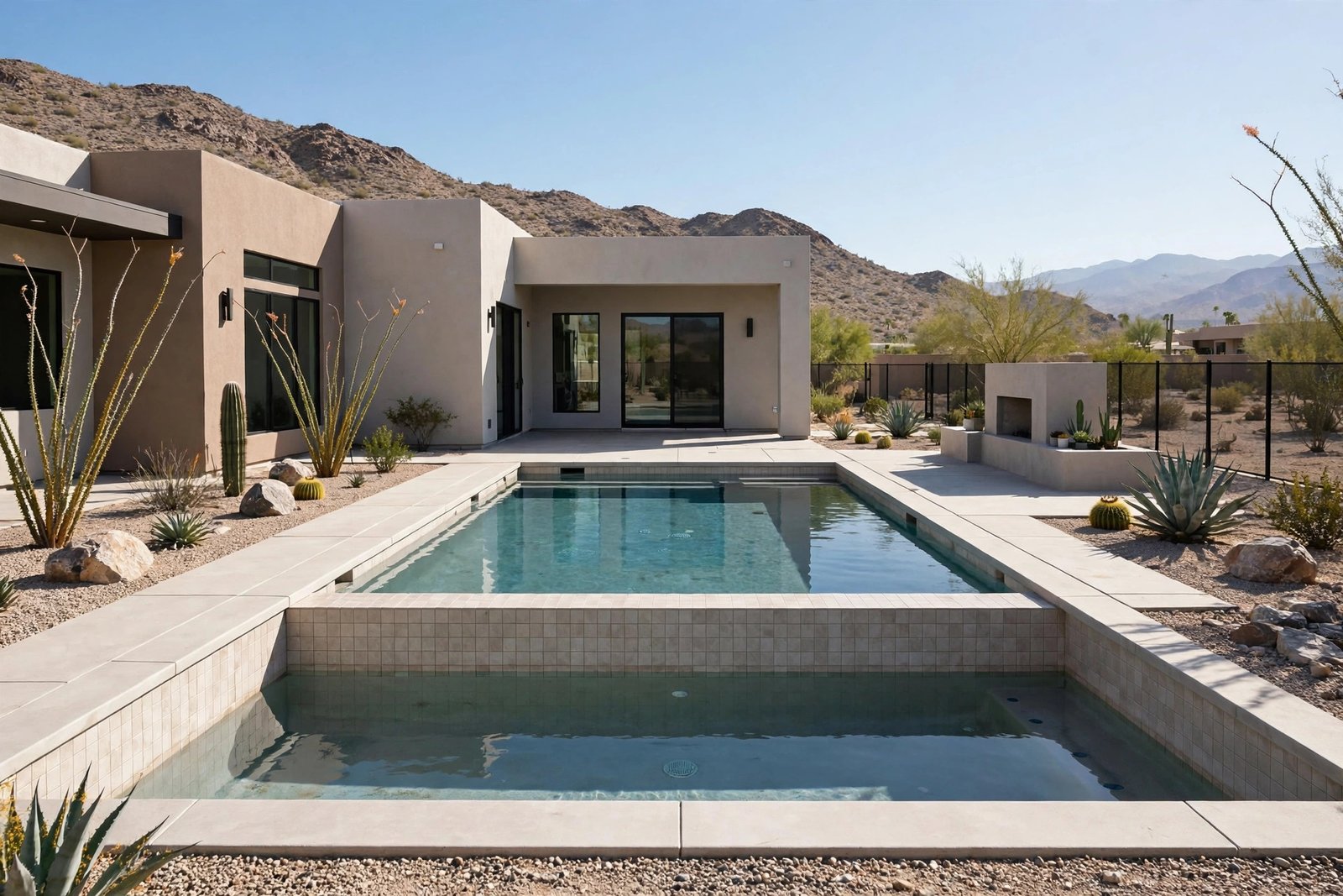 New pool with a low water line in Rio del Sol