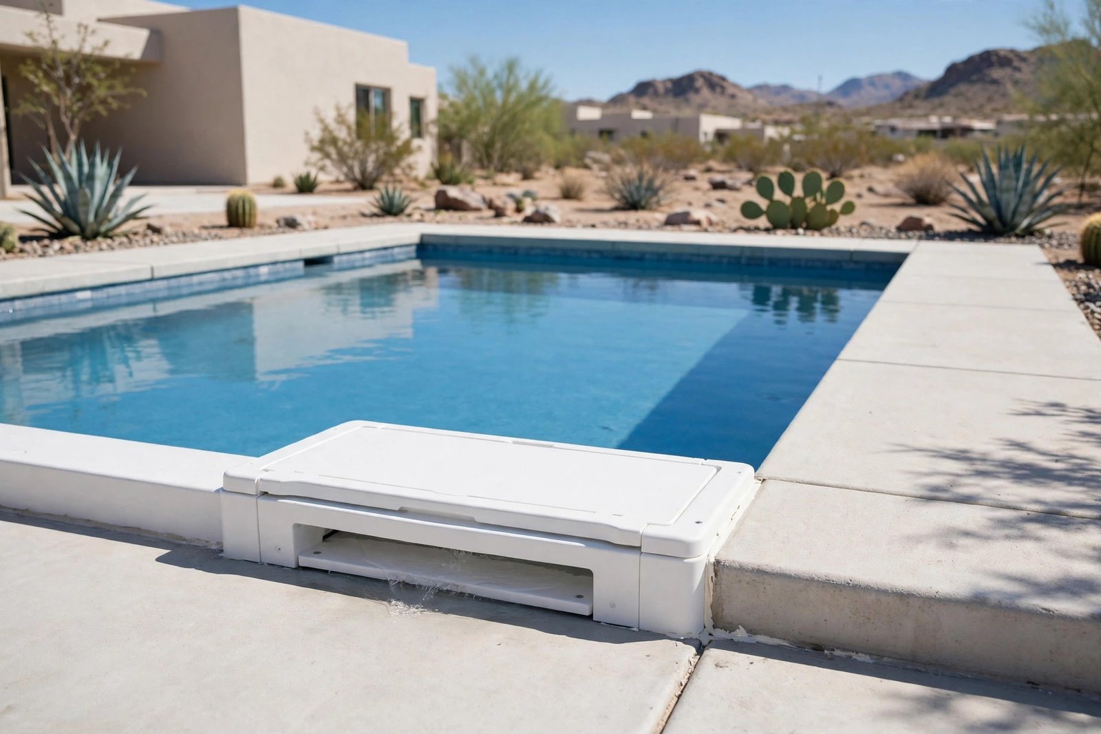 New skimmer set in place after repair at a Cathedral City pool