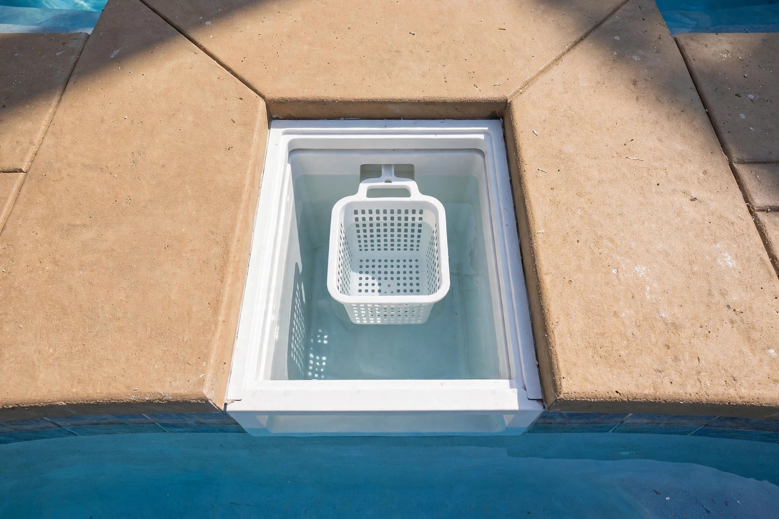New skimmer body set in the deck after repair in Cathedral City