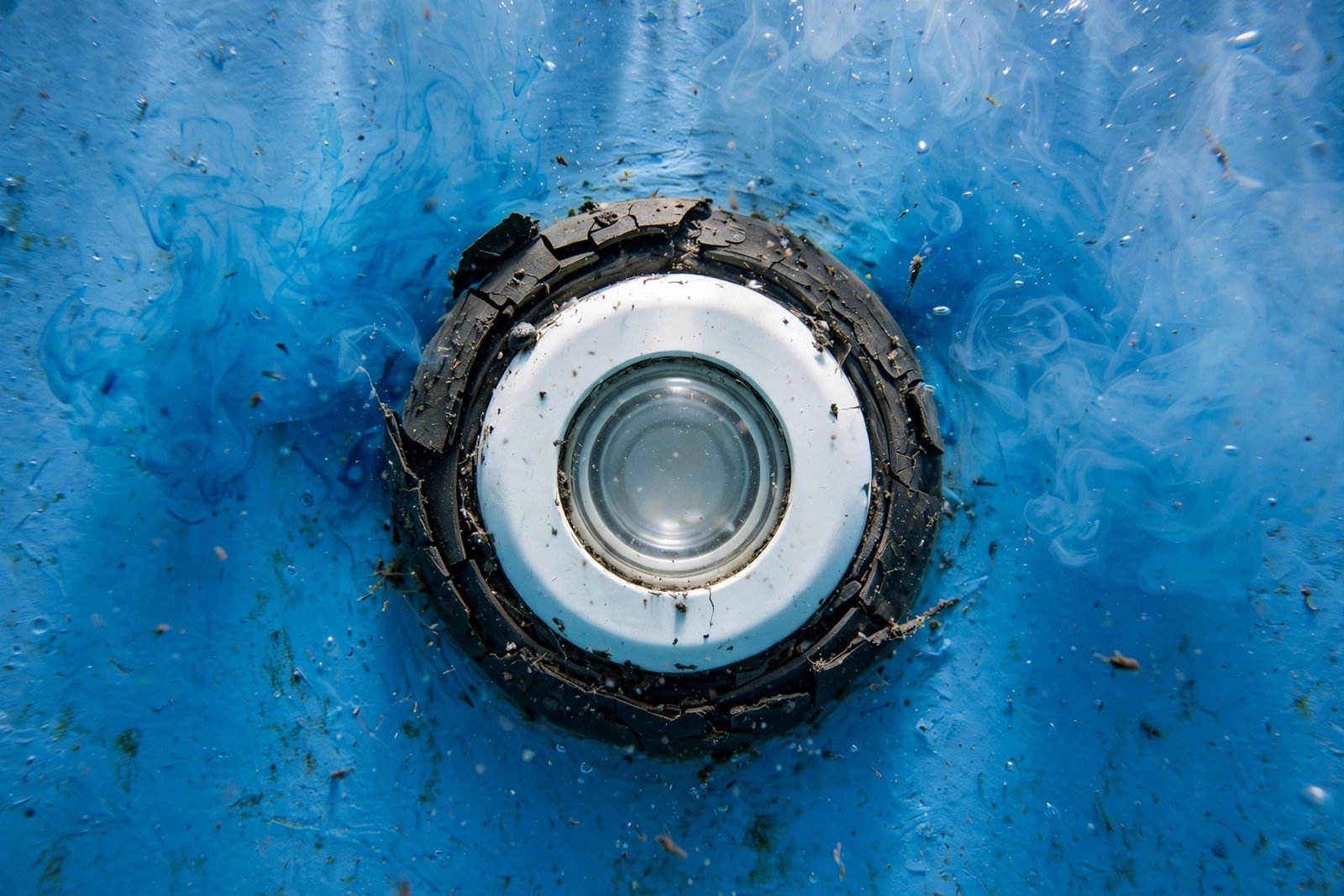 Pool light with dye drifting to a dry split seal before repair in Cathedral City