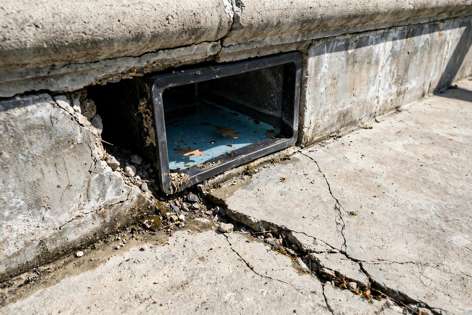 Gap and crack where a skimmer mouth meets the pool wall in Cathedral City