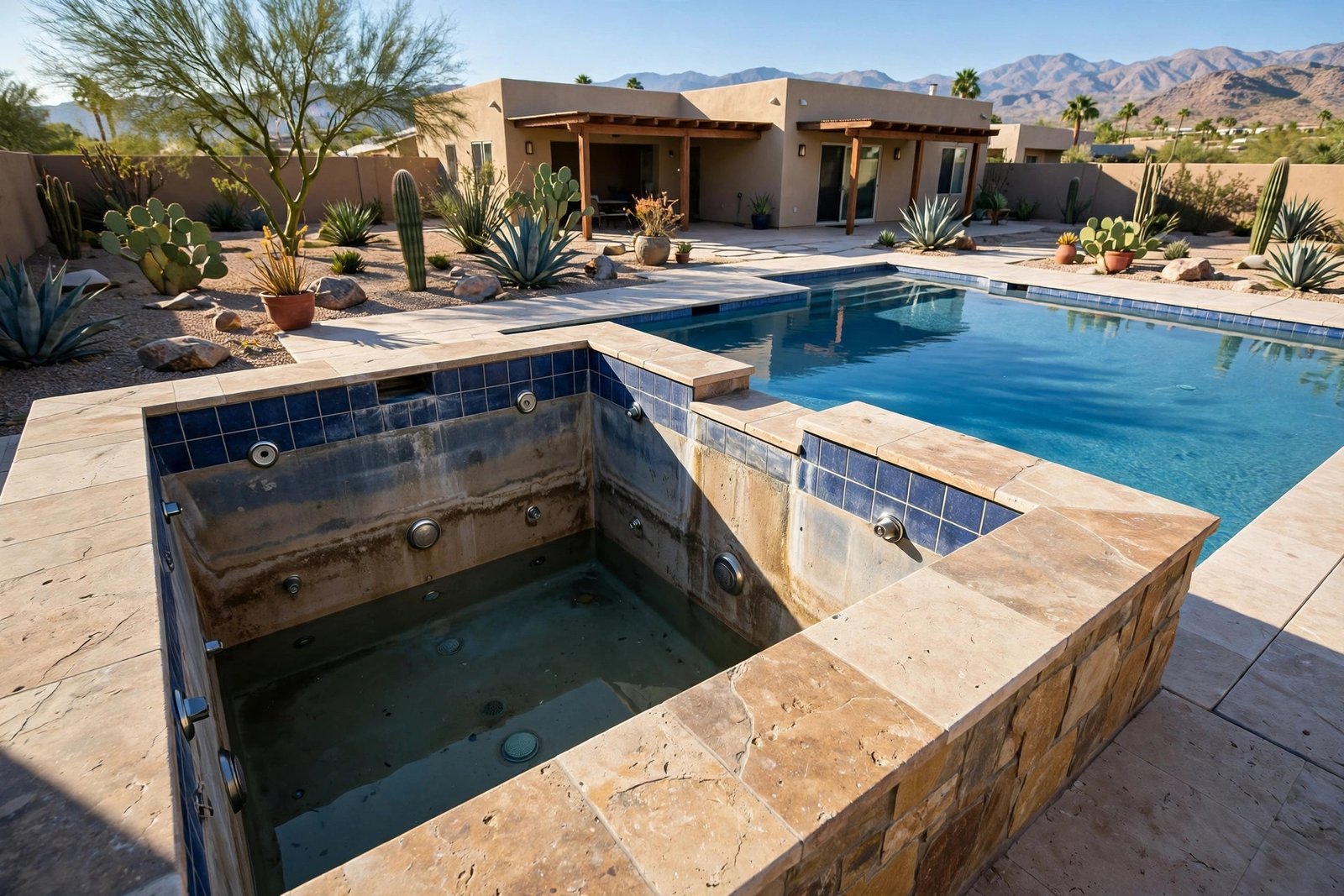 Raised spa drained low overnight before repair in Cathedral City