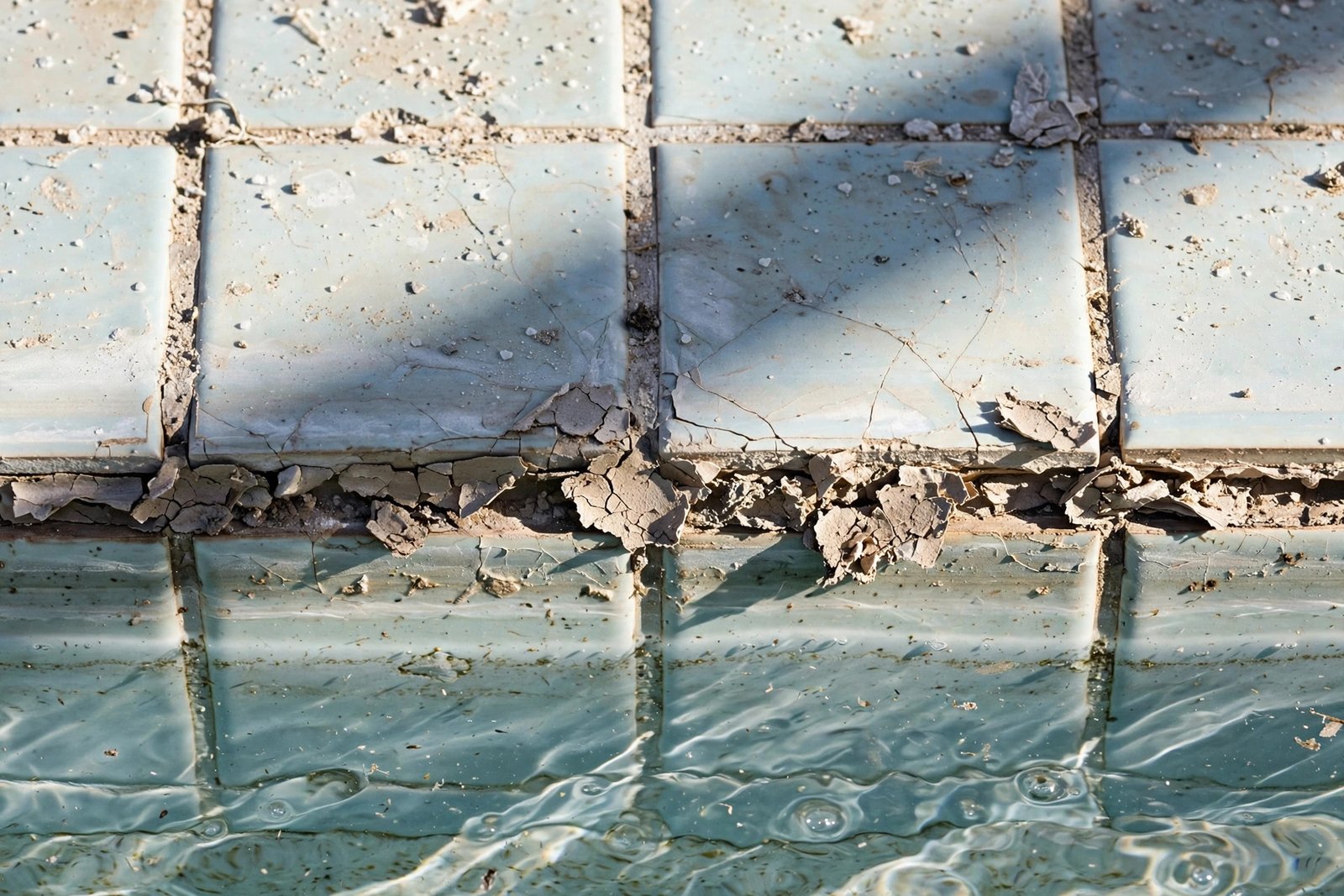 Sun-dried pool tile and seals at a Cathedral City pool
