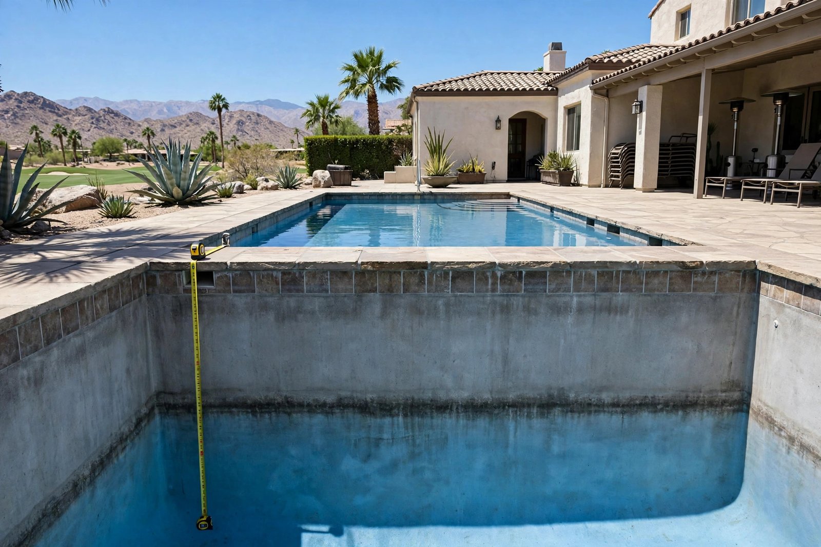 Pool water level dropped below the tile line in Date Palm Country Club