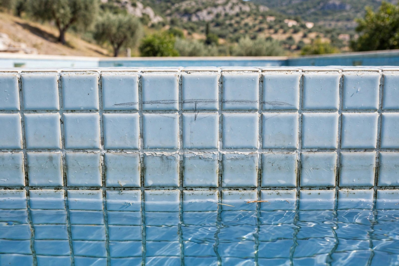 Marked water line dropped on pool tile in Panorama Area